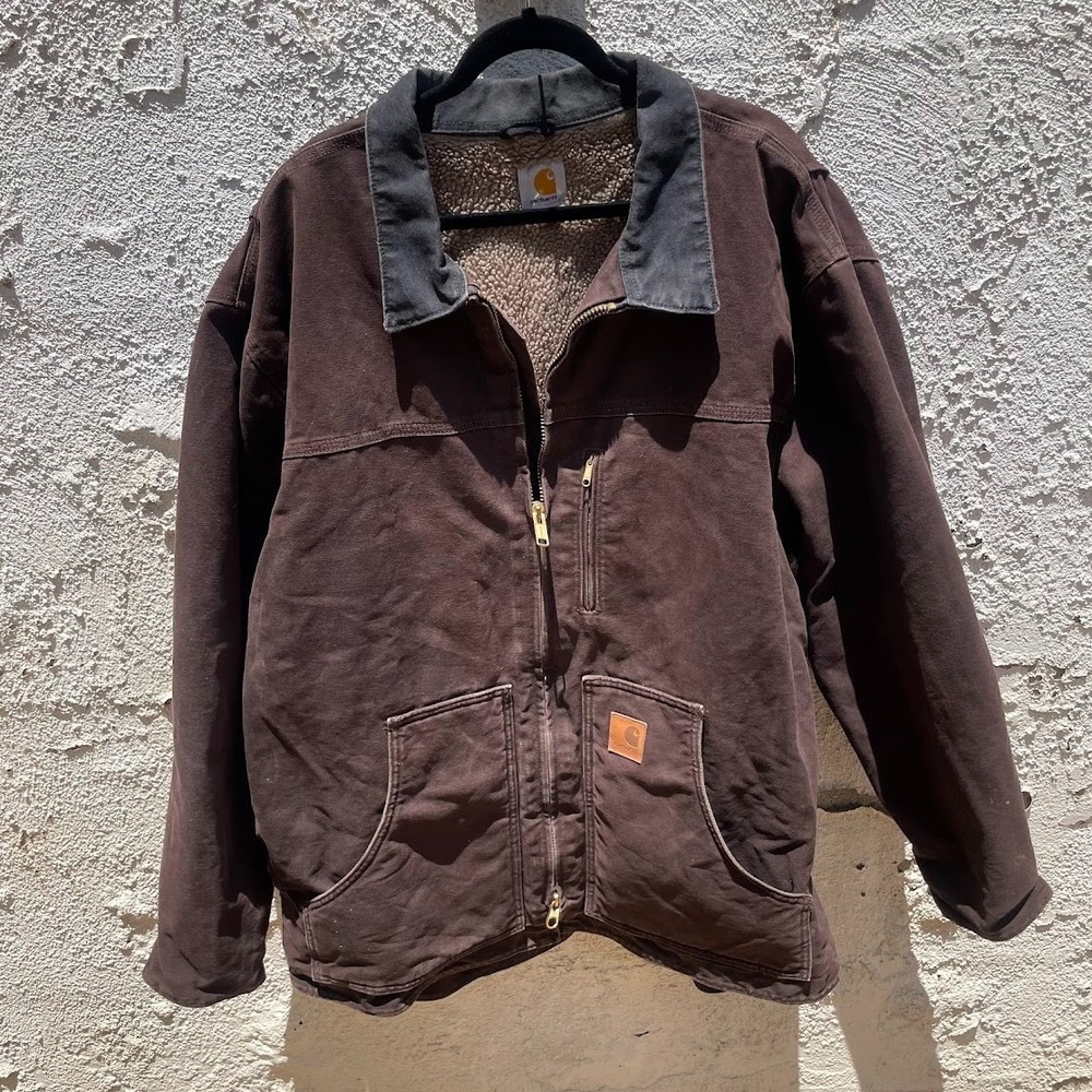 Carhartt J141 BRN Sherpa Lined Sierra Jacket Men's 2XL Brown Canvas Work Coat